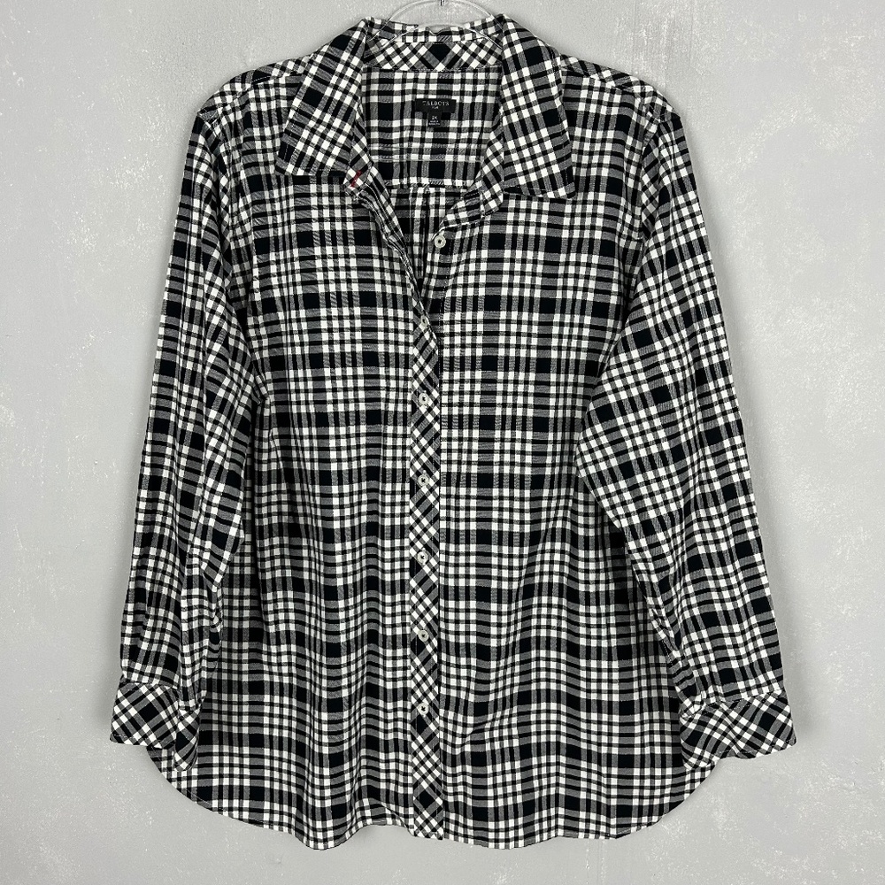 Talbots plus size 2X long sleeve button up shirt black white plaid cotton